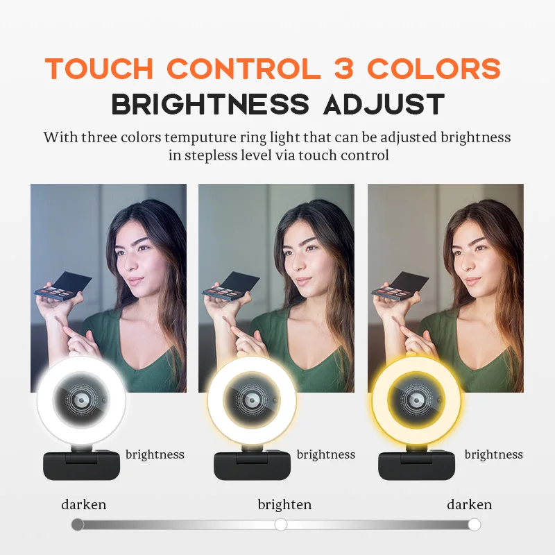 Webcam Ring Light - Cámara Web 2K con Enfoque Automático
