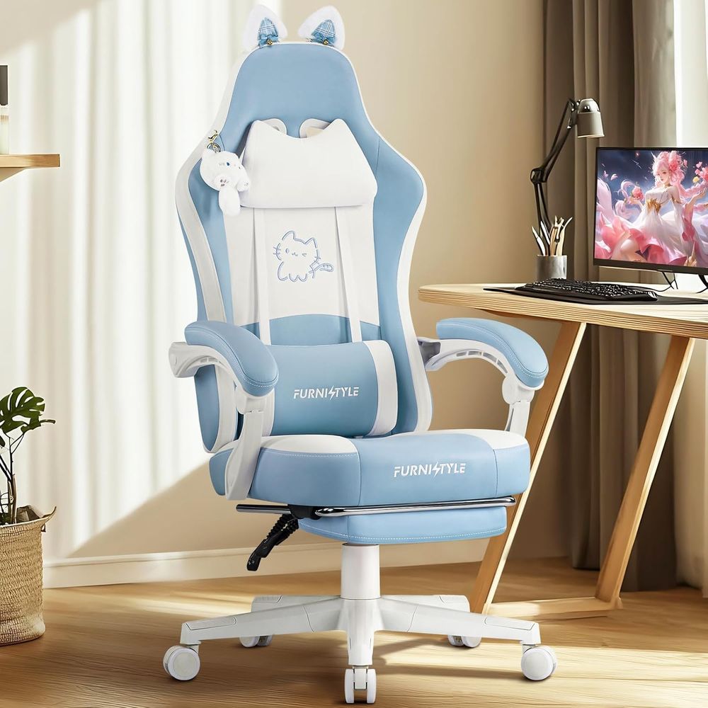 Gaming & Esports District - Silla de Juego Ergonómica Azul/Blanca con